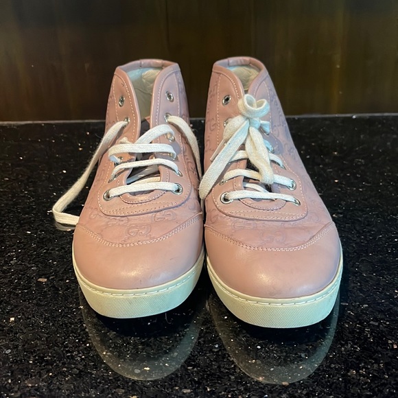 Pink gucci mid top sneakers